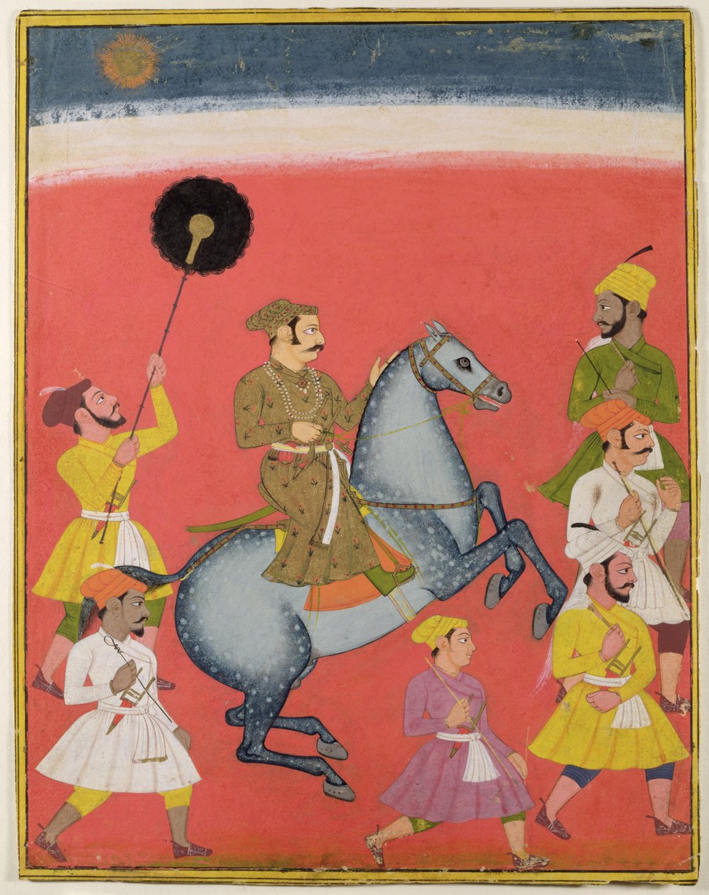 ماهارانا راج سينغ الأول من Mewar (reg. 1652-80) Riding ، Udaipur (Mewar) Rajasthan ، c.1670 (gouache with gold on paper) بواسطة المدرسة الهندية