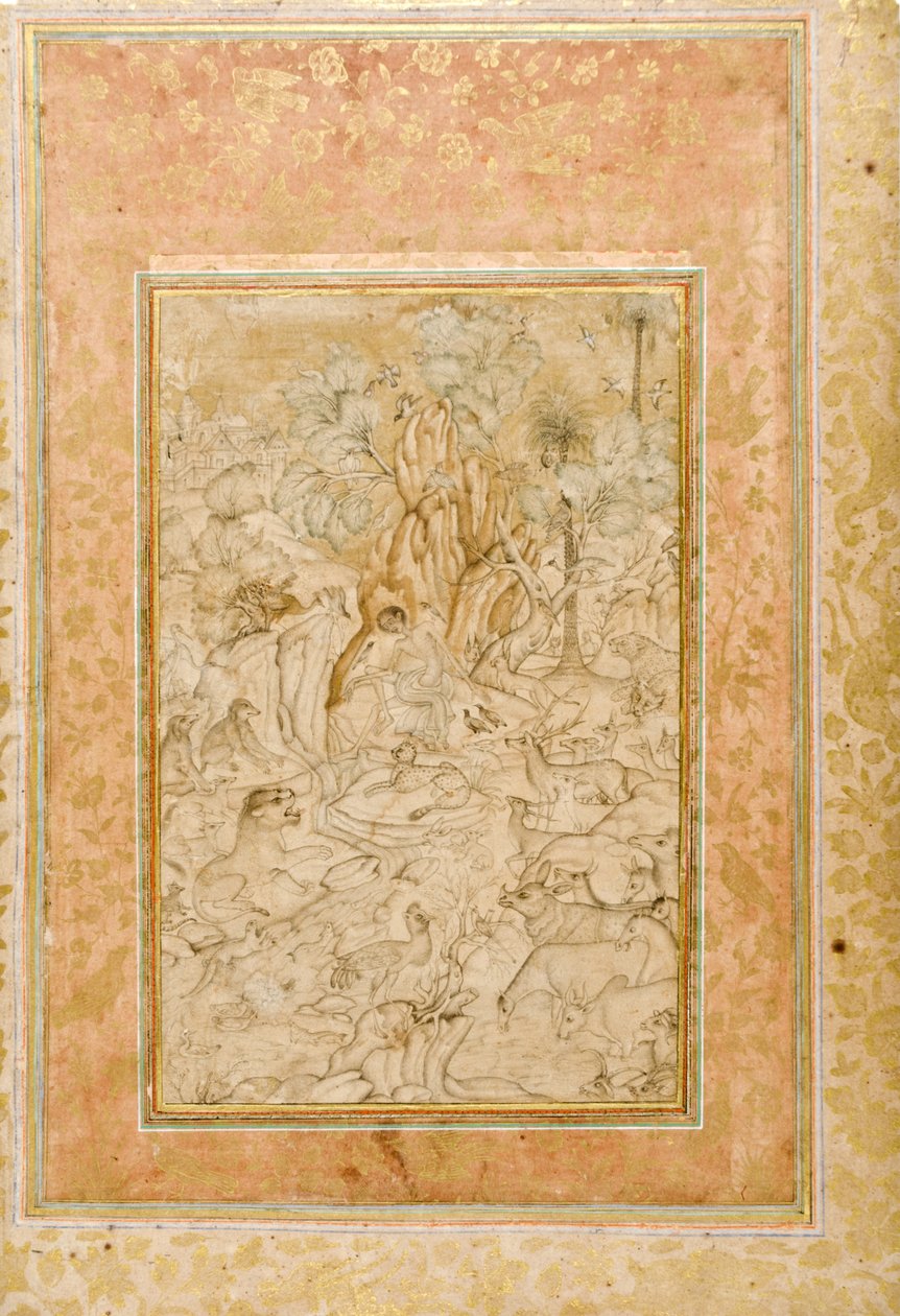 مجنون في البرية ، ج .1595 (مرحاض غير شفاف وذهب على ورق) بواسطة المدرسة الهندية
