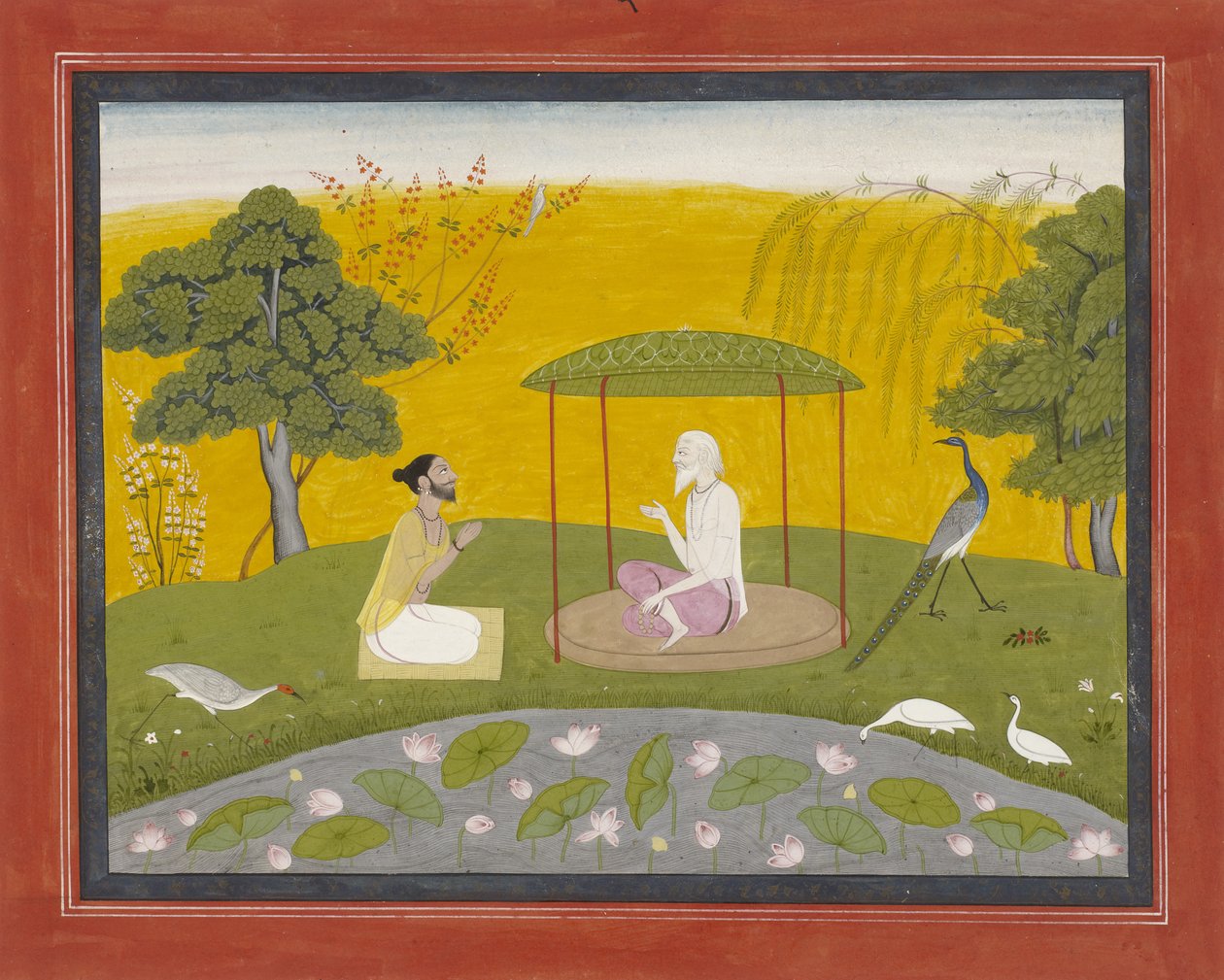 المرقندية تحيل جيموني إلى أربعة طيور حكيمة ، c.1800-20 (مرحاض غير شفاف على ورق ، مرتفع بالذهب) بواسطة المدرسة الهندية
