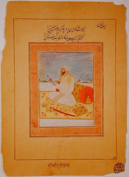 صورة مصغرة لسيف خان ، حاكم أجرا ، هندي ، حوالي 1670-80 (أصباغ معدنية غير شفافة على ورق مصقول) بواسطة المدرسة الهندية