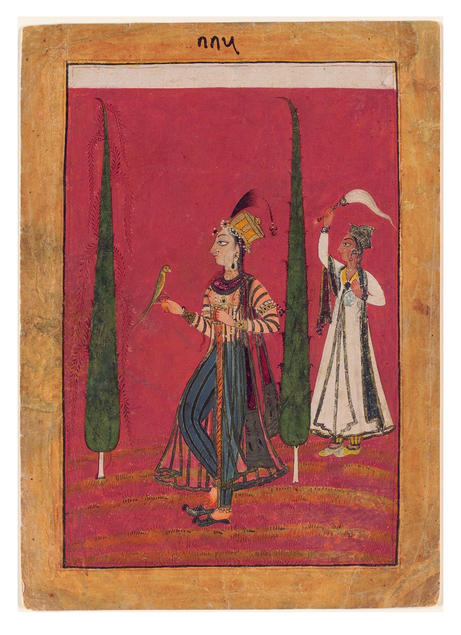الأميرة المغولية في الحديقة ، c.1700 (مرحاض غير شفاف ، ذهب وفضة على ورق) بواسطة المدرسة الهندية