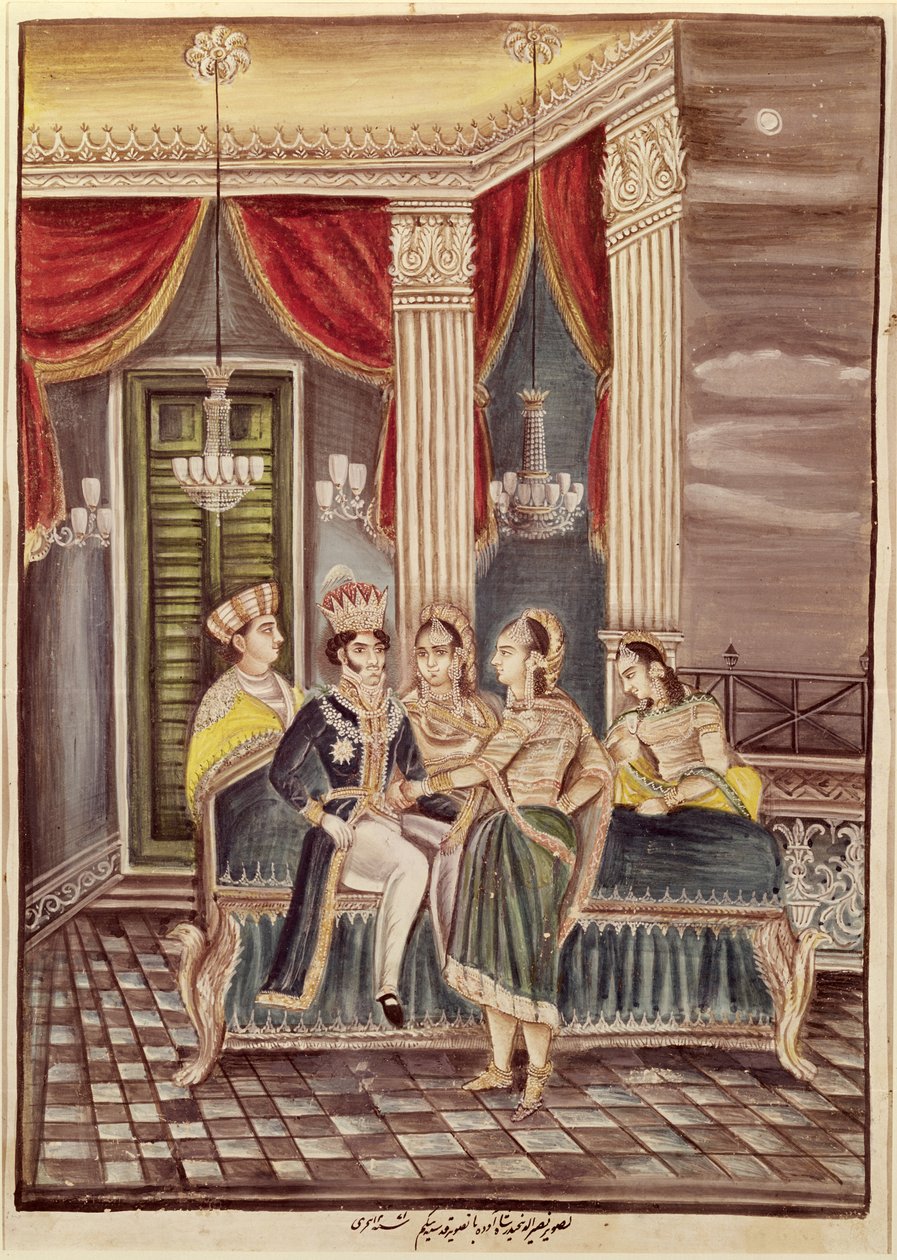ناصر الدين حيدر (1827-1873) ملك العود في قصره ، 1845 بواسطة المدرسة الهندية