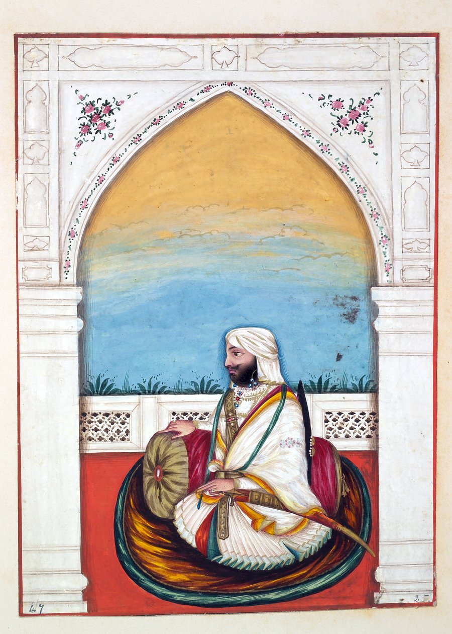 Nawab Imam-od-dun ، من مملكة البنجاب ، حكامها ورؤسائها ، المجلد الثاني ، مجلد من 30 دراسة مائية بالألوان المائية لفنان هندي غير معروف ، c.1840 (مرحاض على ورق) بواسطة المدرسة الهندية