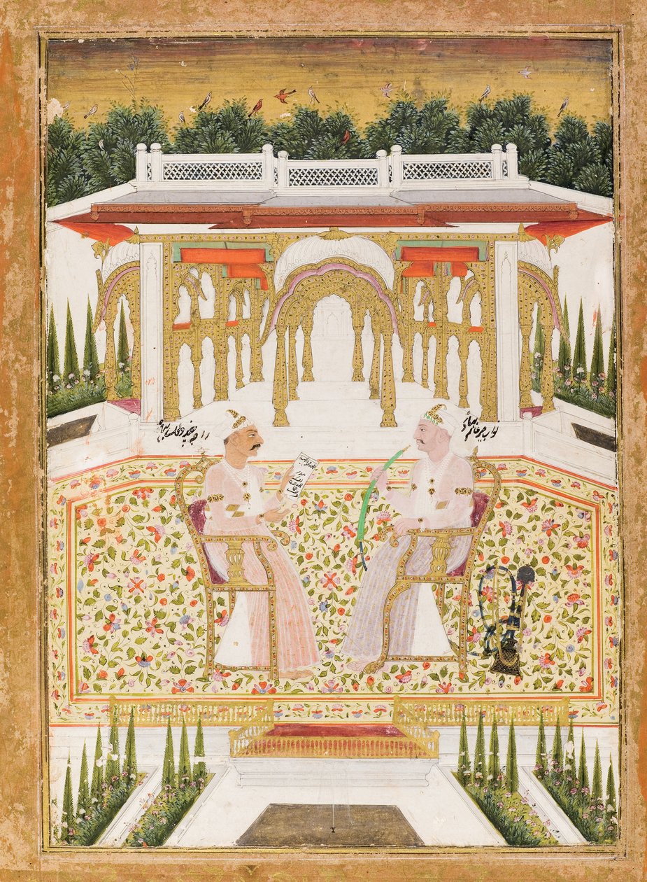 نواب مير علم بهادور وراجا تشاندو لال بهادور ، c.1800 (مرحاض غير شفاف وذهب على ورق) بواسطة المدرسة الهندية