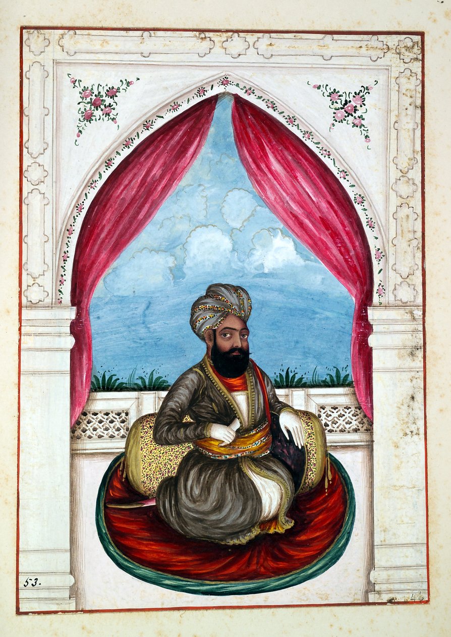 نواب محمد أخبار خان ، من مملكة البنجاب ، حكامها ورؤسائها ، المجلد الثاني ، مجلد من 30 دراسة مائية بالألوان المائية لفنان هندي غير معروف ، c.1840 (مرحاض على ورق) بواسطة المدرسة الهندية