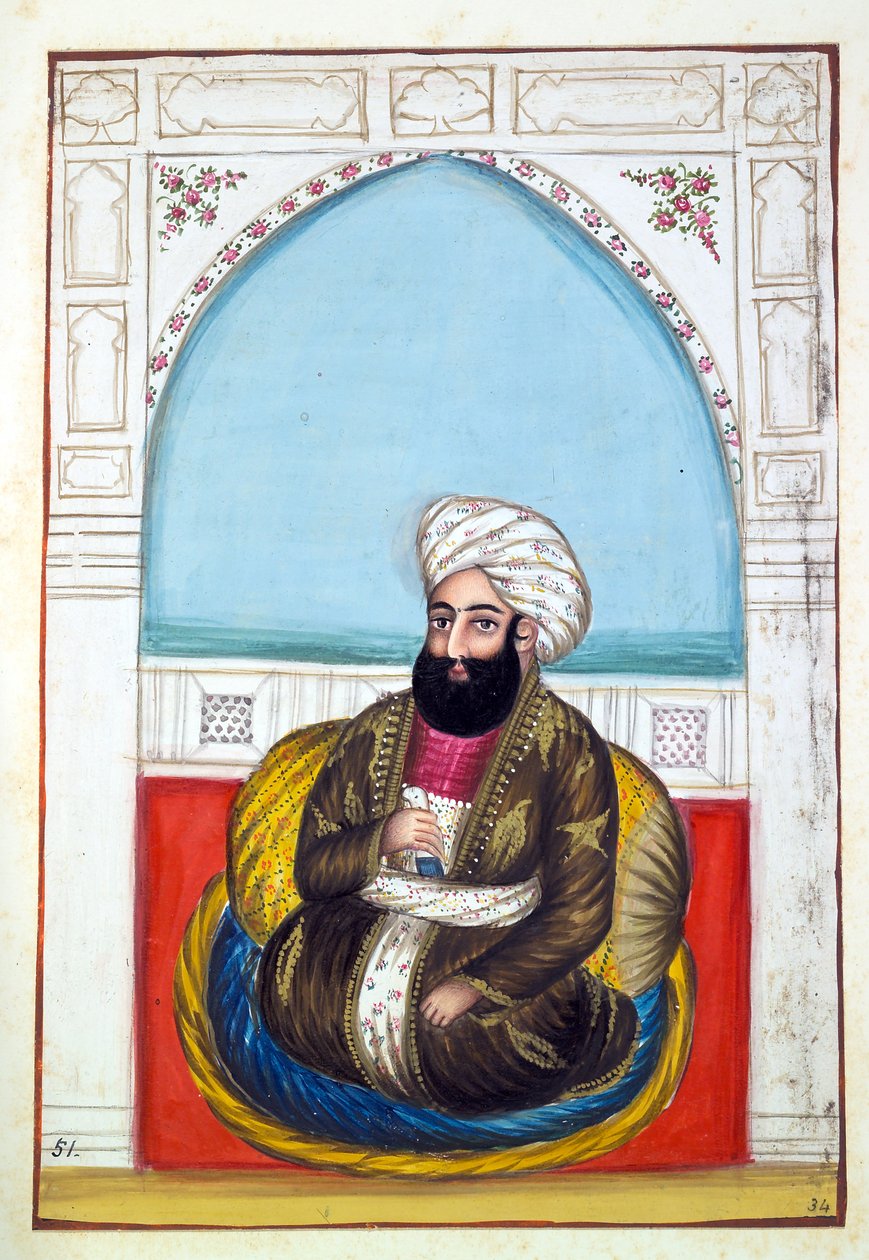 نواب سيند محمد خان ، من مملكة البنجاب ، حكامها ورؤسائها ، المجلد الثاني ، مجلد من 30 دراسة بالألوان المائية لفنان هندي غير معروف ، c.1840 (مرحاض على ورق) بواسطة المدرسة الهندية
