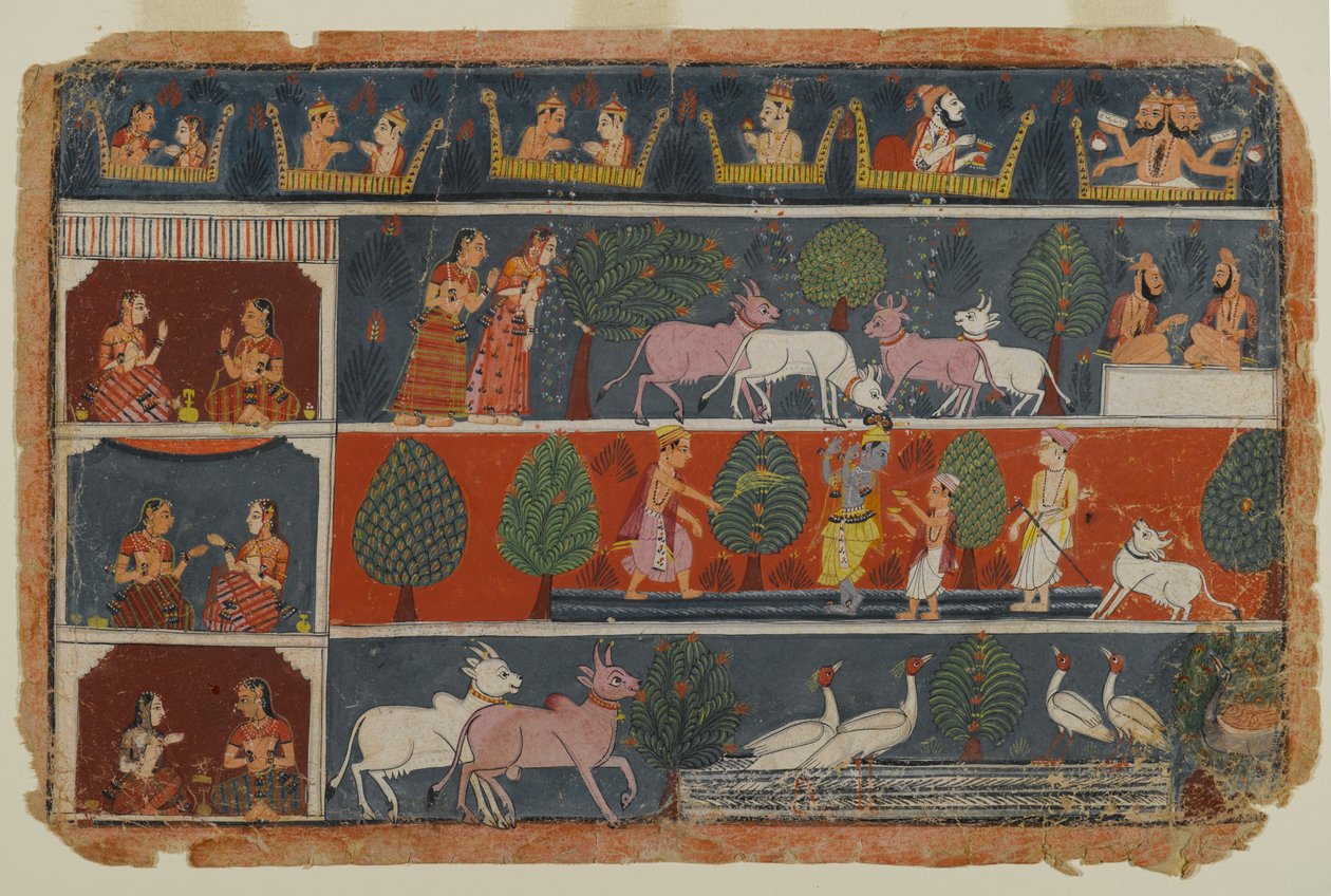 صفحة من سلسلة Bhagavata Purana المتفرقة ، c.1680 (مرحاض غير شفاف على الورق) بواسطة المدرسة الهندية
