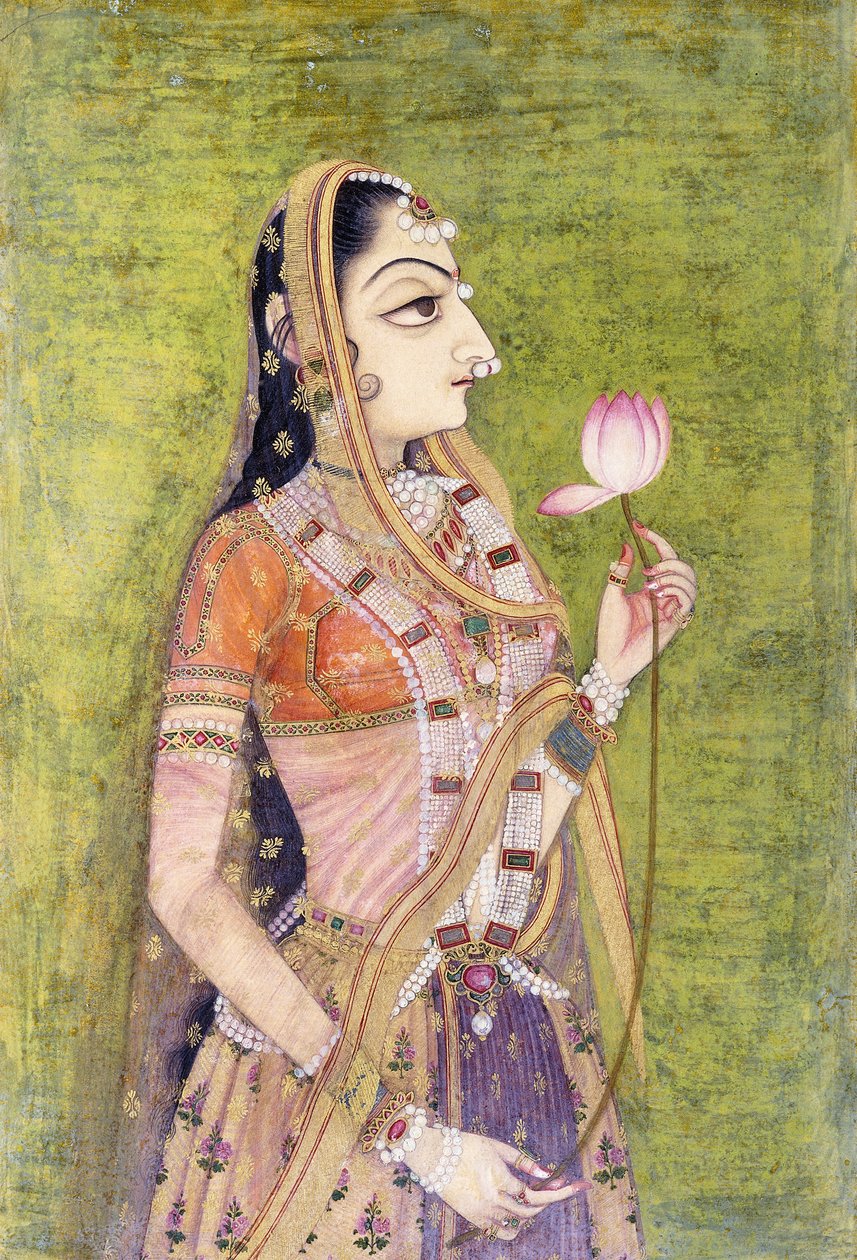 صورة لسيدة تحمل لوتس ، ج. 1740-1750 بواسطة المدرسة الهندية
