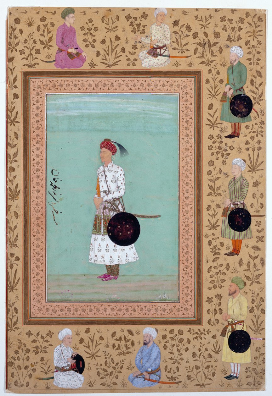 بورتريه لرجل البلاط خسرو، ابن نصر محمد خان، حوالي 1650-60 (حبر وألوان مائية وذهبية على ورق) بواسطة المدرسة الهندية