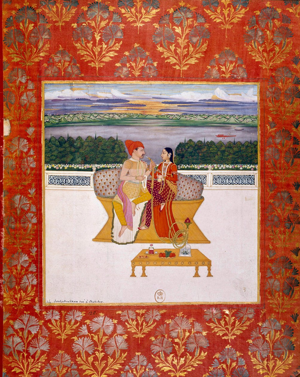 الأمير Sudjakoulikan مع سيدة. منمنمة هندية من مدرسة لكناو. 1760 باريس ، بن بواسطة المدرسة الهندية