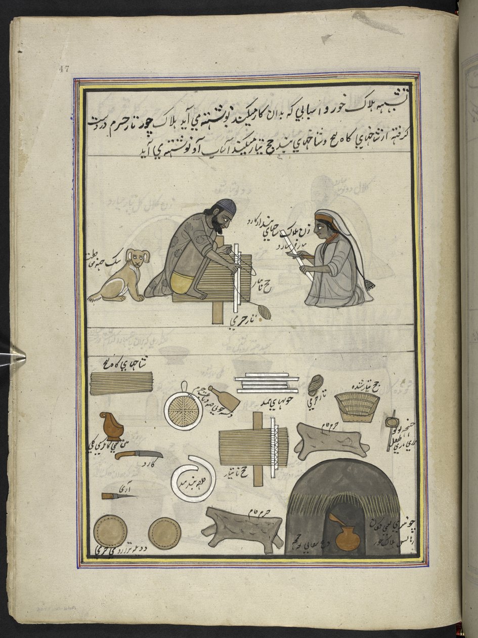 صناع البونكا ،  86 رسمة مجمعة في مجلد تصور الحرف والمهن في كشمير ، يظهر الحرفيون في العمل بأدواتهم ومعداتهم ،  بواسطة فنان من كشمير ، ربما في سريناغار ، حوالي 1850-60 (غواش على ورق) بواسطة المدرسة الهندية