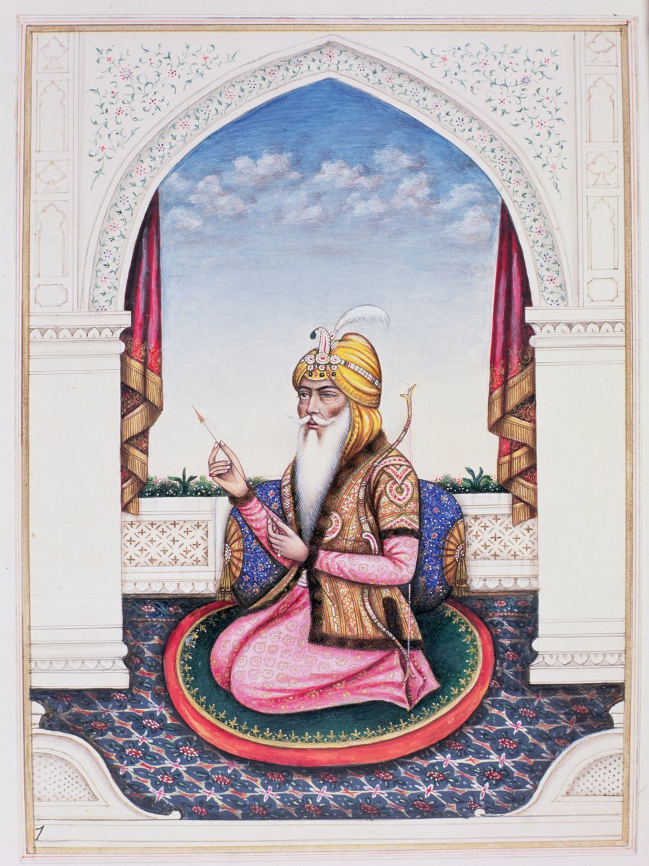 رانجيت سينغ (1780-1839) مهراجا البنجاب (قلم رصاص ، غواش ومرحاض على ورق) بواسطة المدرسة الهندية