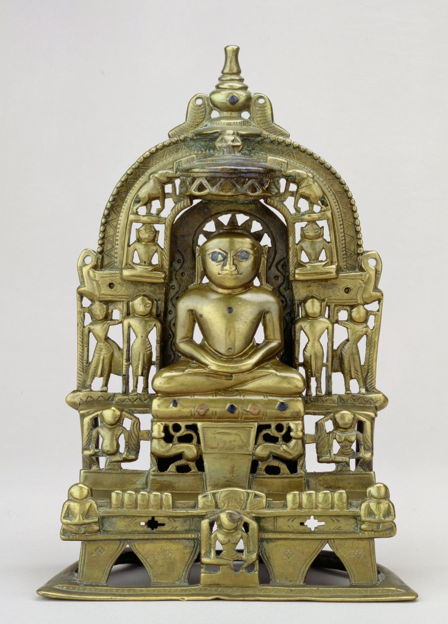 صورة جالسة لجاين Tirthankara Kuntanatha ، Vasantagarh ، جنوب راجستان ، 1476 (نحاس مع تطعيمات النحاس والفضة) بواسطة المدرسة الهندية