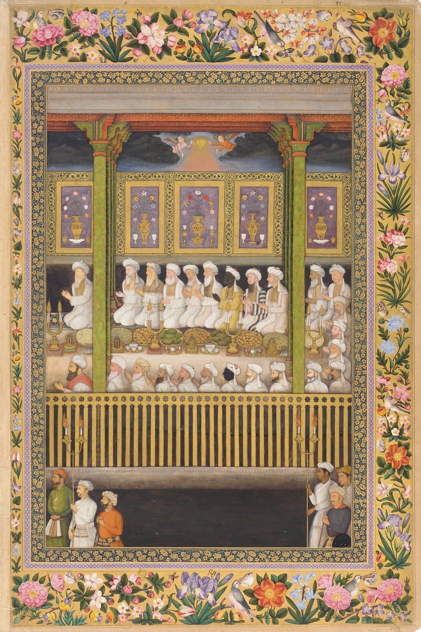 شاه جهان يكرم الأرثوذكسية الدينية ، صفحة من ألبوم سانت بطرسبرغ ، ج .1635 (ألوان مائية مبهمة وذهبية على ورق) بواسطة المدرسة الهندية