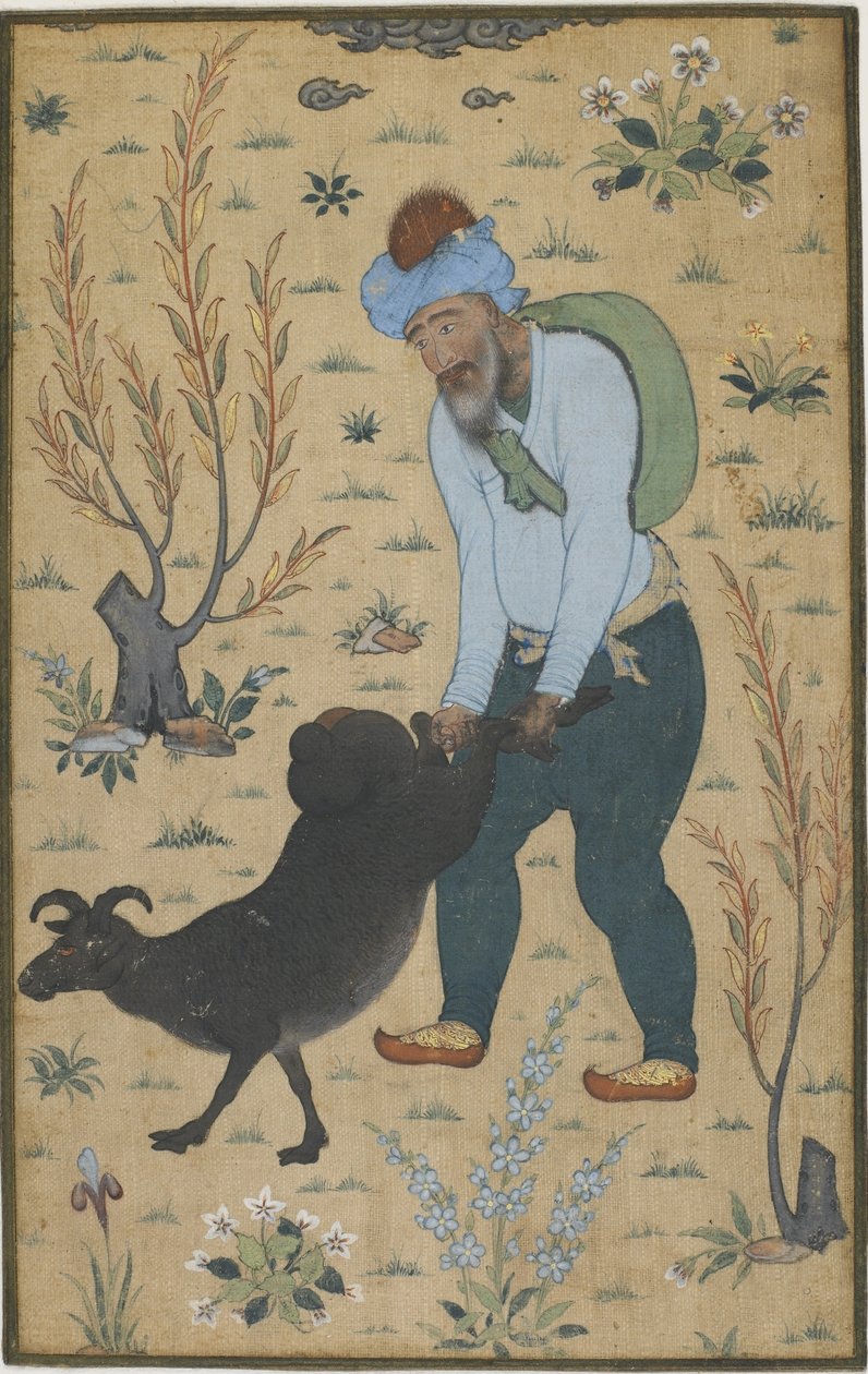 الراعي والماعز ، سلالة المغول (اللون على القطن) بواسطة المدرسة الهندية