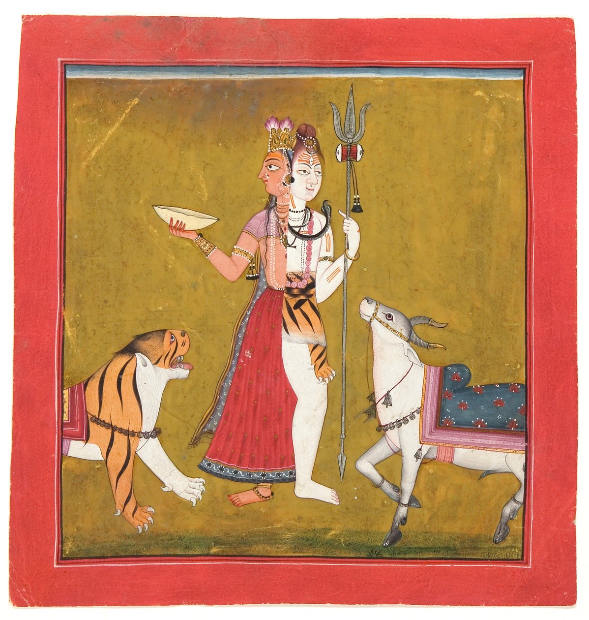 Shiva Ardhanarishvara ، c.1715 (مرحاض غير شفاف ، ذهب وفضة على ورق) بواسطة المدرسة الهندية