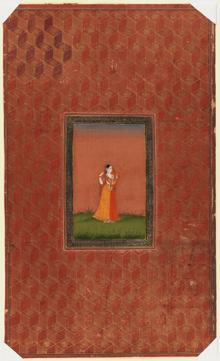 امرأة دائمة ، 1875-1900 (مرحاض غير شفاف وذهب على ورق) بواسطة المدرسة الهندية