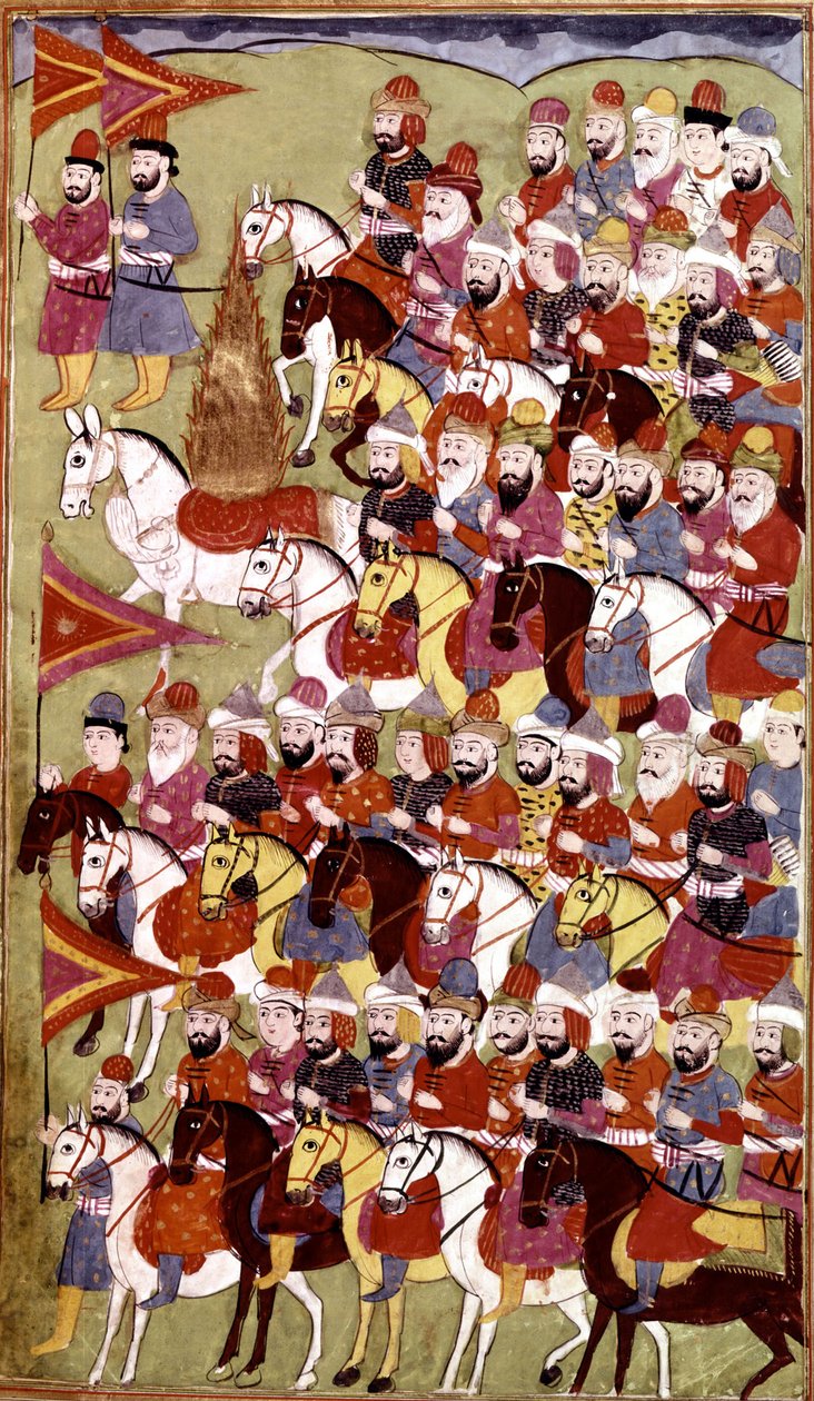 قصة النبي محمد ، هملا الحيدري ، بقلم ميرزا محمد رافي بازيل ، 1808 (حبر وألوان على ورق) بواسطة المدرسة الهندية