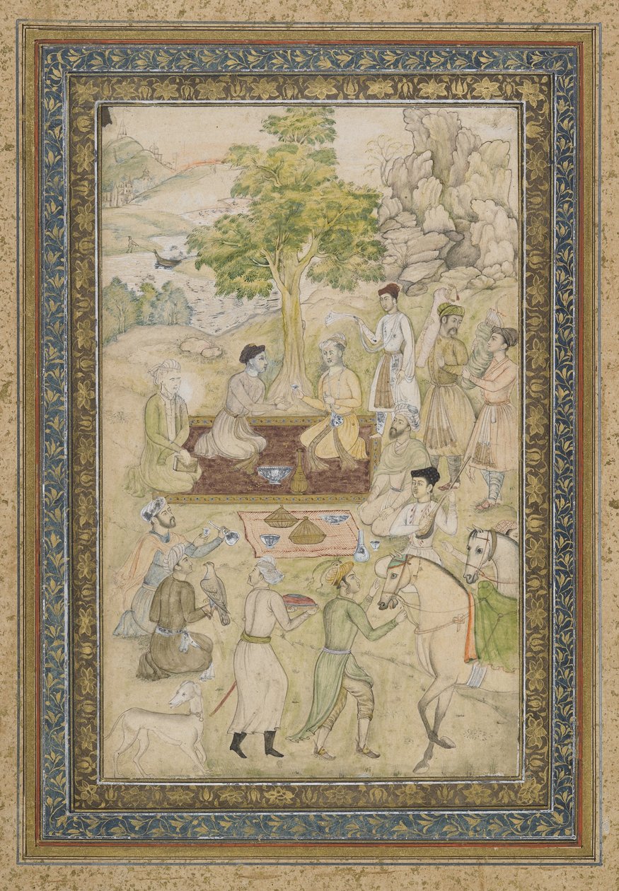 السلطان مراد والسلطان دانيال في نزهة ، ألبوم ألبوم منفصل مع لوحة ، c.1900 بواسطة المدرسة الهندية
