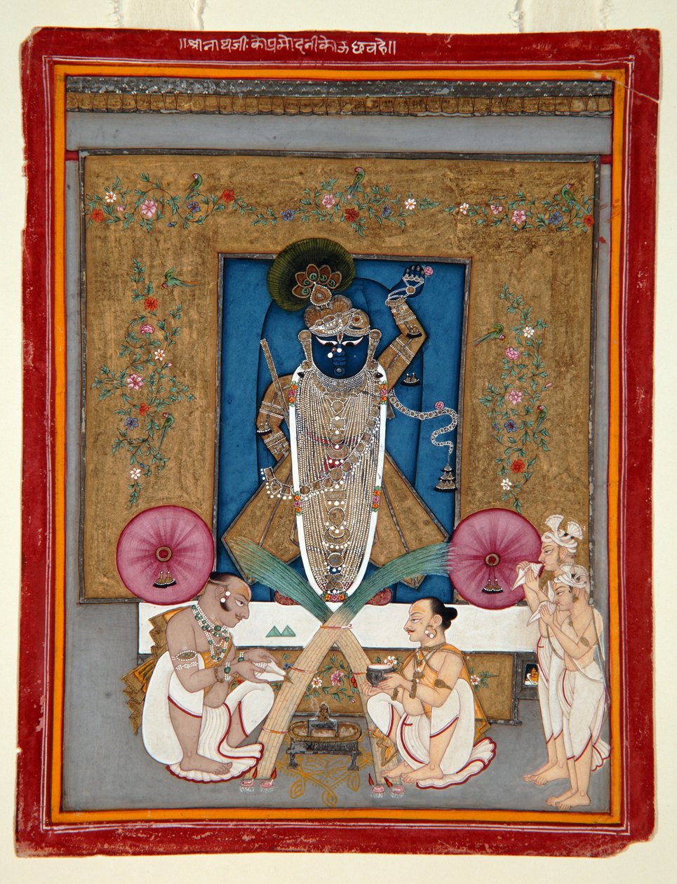 عشق كريشنا مثل Shrinath ji ، 1800-25 (مرحاض غير شفاف وذهب على ورق) بواسطة المدرسة الهندية