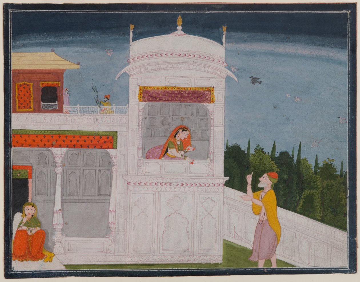 The Brahmin Sudama و Rukmini في قصر ، صفحة من حلقة Sudama من سلسلة Bhagavata Purana ، c.1800 أو أحدث (مرحاض على ورق) بواسطة المدرسة الهندية