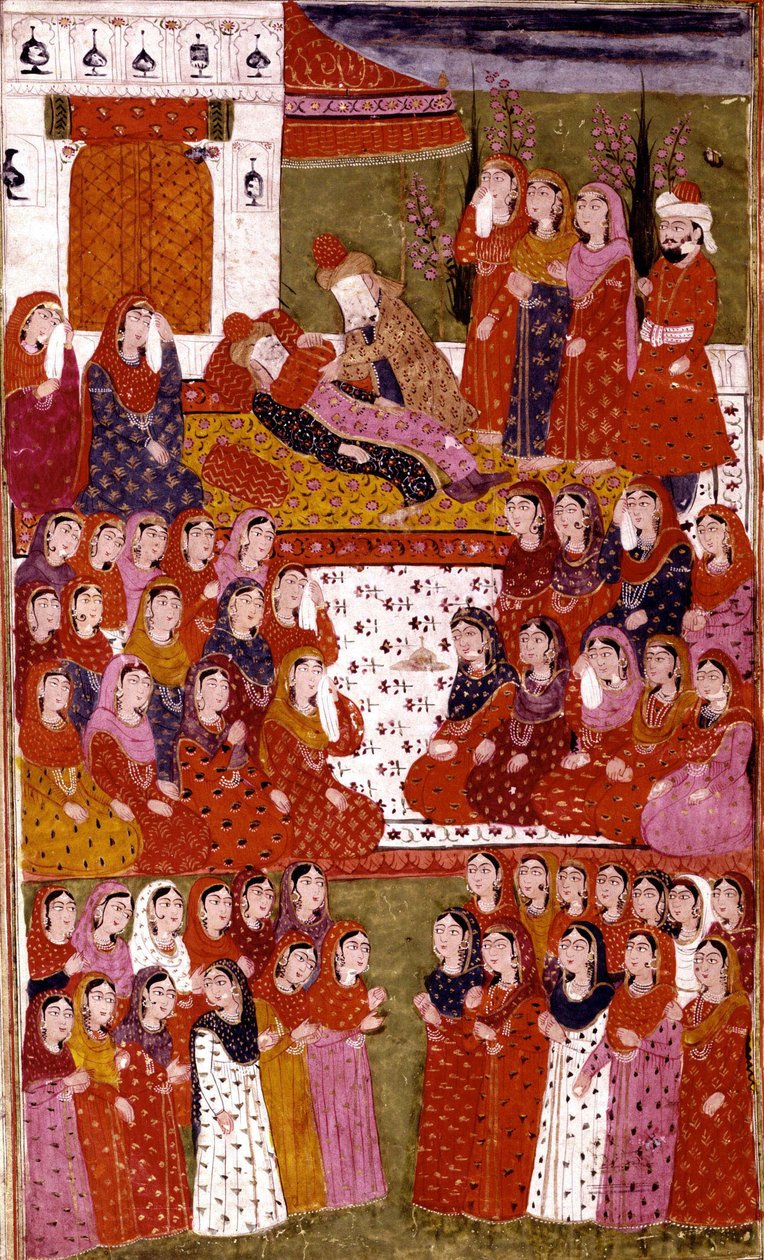 وفاة أبو بكر ، رسم من هملة الحيدري ، بقلم ميرزا محمد رافي بازل ، 1808 بواسطة المدرسة الهندية