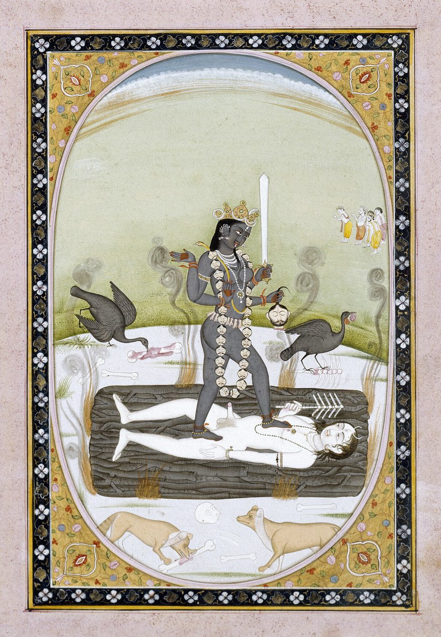 تمثل آلهة كالي في لوحة كانجرا ، هيماشال براديش ، حوالي 1820-5 (ألوان مائية غير شفافة وطلاء ذهبي على ورق) بواسطة المدرسة الهندية