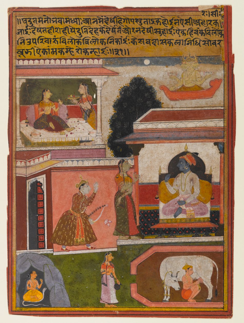 بطلة رغباتها واضحة ، صفحة من سلسلة Rasikapriya ، c.1660-1690 (مرحاض غير شفاف وذهب على ورق) بواسطة المدرسة الهندية