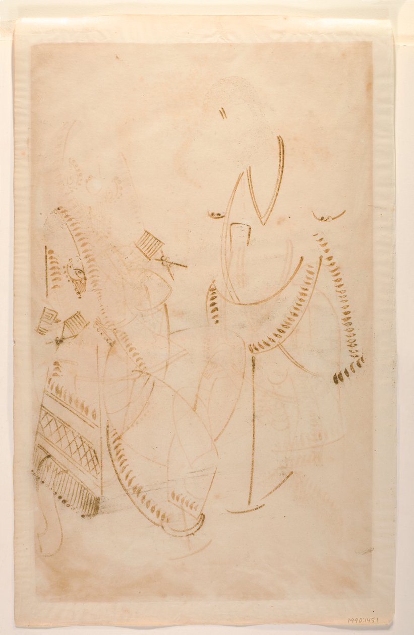 مهنت تاراكيشوار مع عشيقته Elokeshi الذي يقدم له مقلاة ، ألبوم Kalighat ، c.1880 (مرحاض على ورق) بواسطة المدرسة الهندية