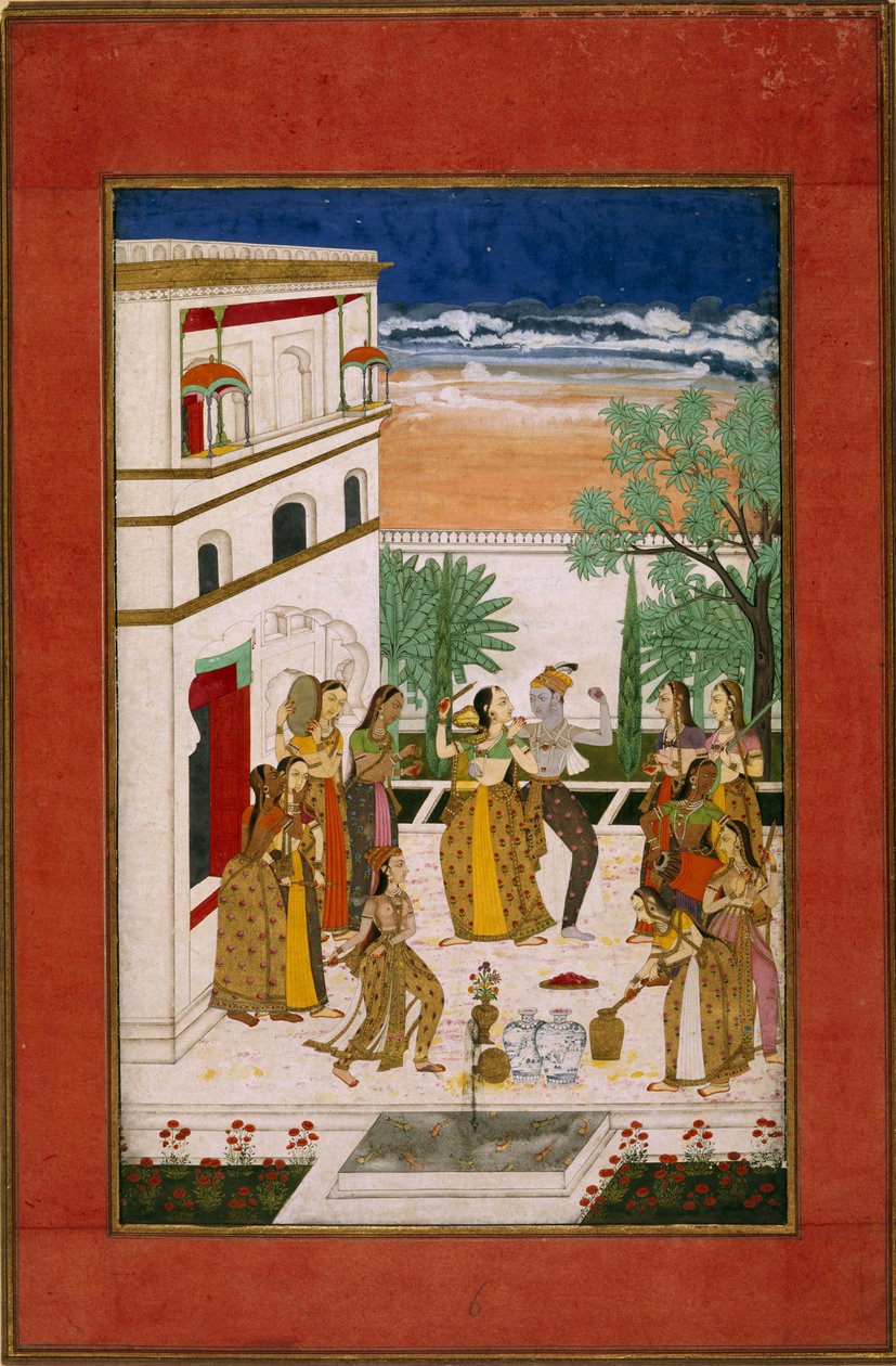 رقص فاسانتا راجيني ورادها وكريشنا ، حوالي عام 1760 (ألوان مائية على ورق) بواسطة المدرسة الهندية
