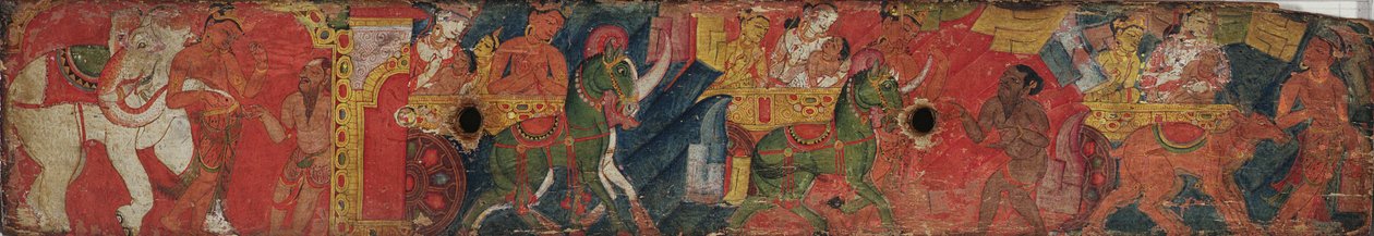 Vessnatara Jataka ، من غلاف مخطوطة ، مدرسة بالا ، c.1200 (خشب مطلي) بواسطة المدرسة الهندية
