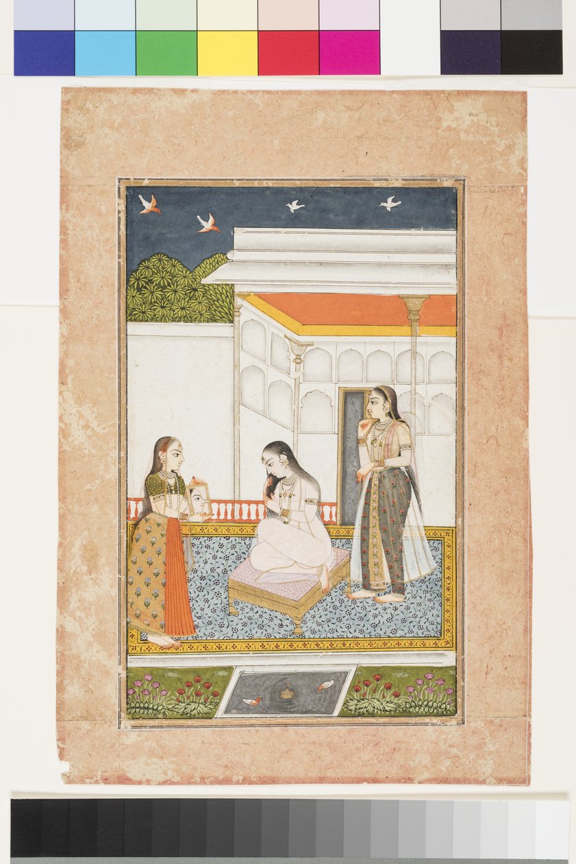 فيلافال راجيني من Hindol ، حوالي عام 1745 (ألوان مائية غير شفافة وذهبية على ورق ، مثبتة على صفحة ألبوم) بواسطة المدرسة الهندية