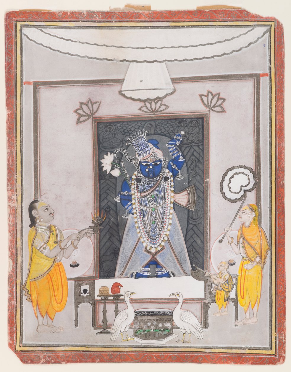 عبادة Shrinathaji (مرحاض غير شفاف ، ذهب وفضة على ورق) بواسطة المدرسة الهندية