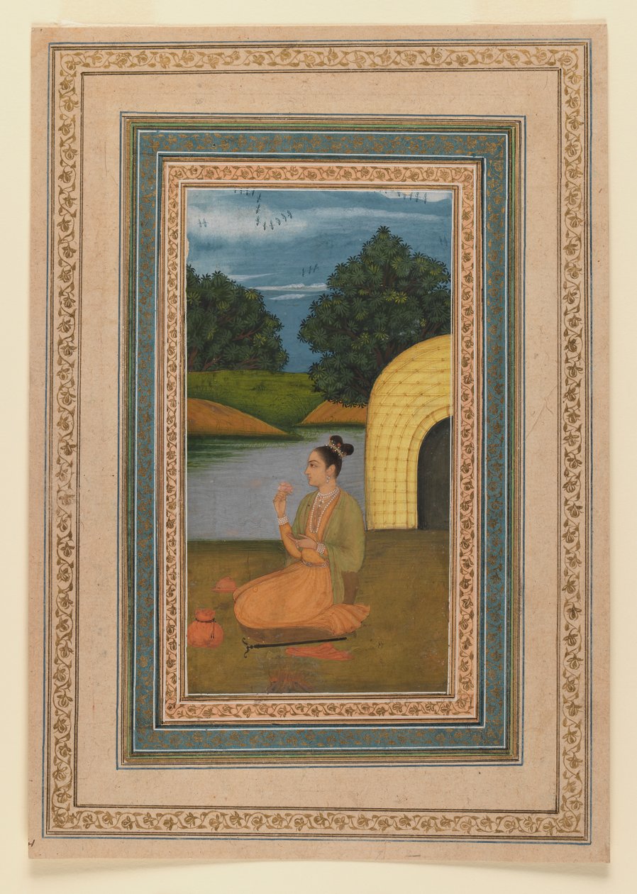 يوجيني في منظر طبيعي ، c.1760 (مرحاض على ورق) (مستطيل 375848) بواسطة المدرسة الهندية