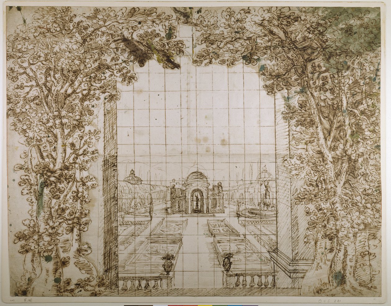 A garden and princely villa (pen & ink on paper) بواسطة إنيجو جونز