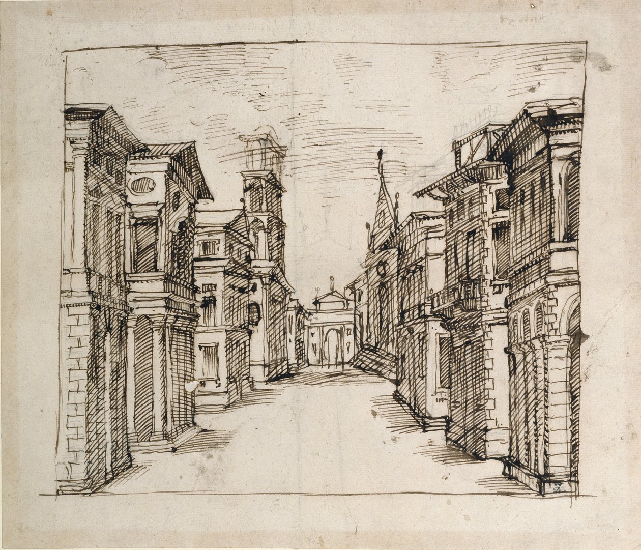 A street in perspective, c.1617 (pen & ink on paper) بواسطة إنيجو جونز