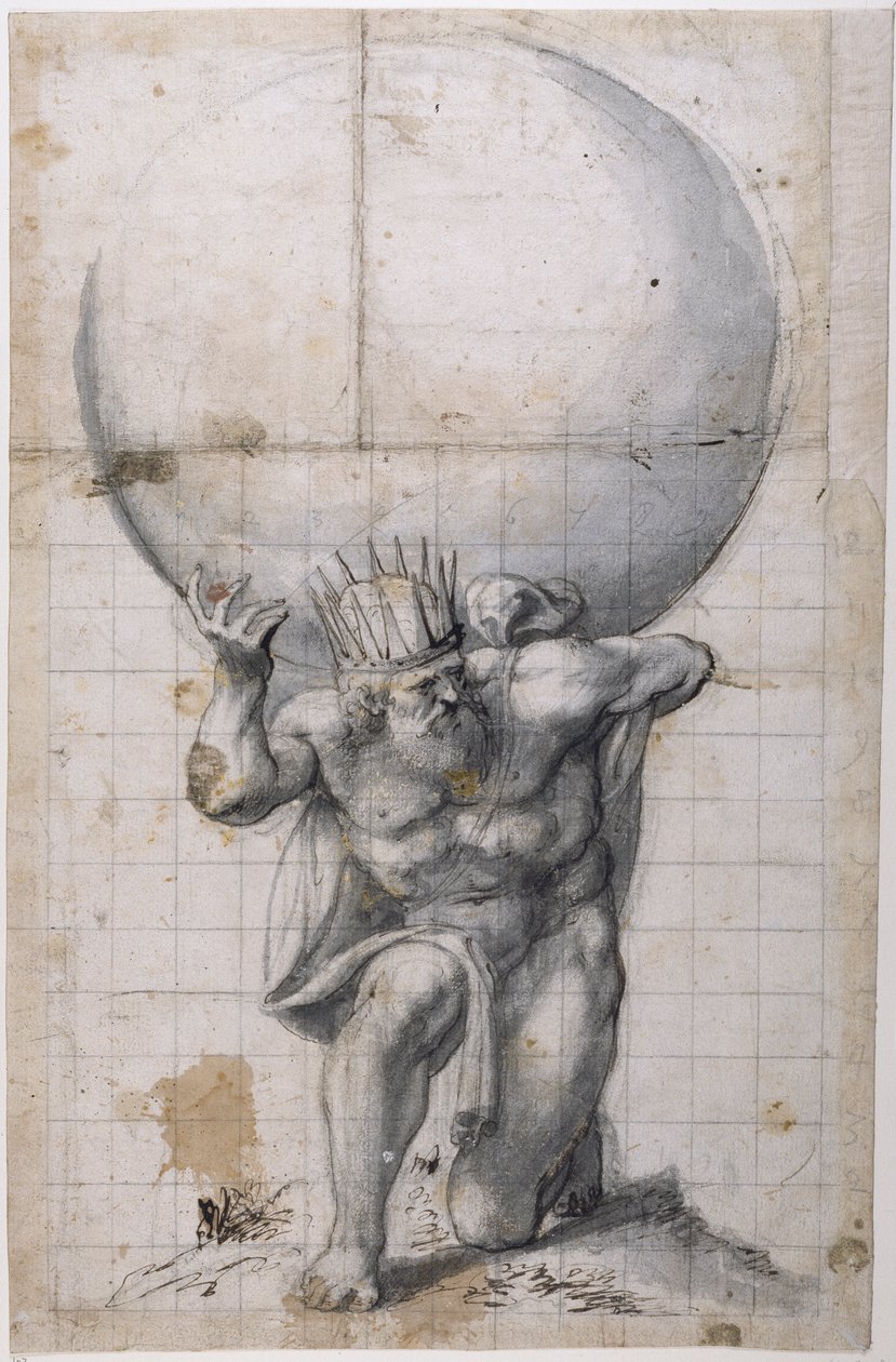 Atlas: back shutter or scene of relieve (pen & ink on paper) بواسطة إنيجو جونز