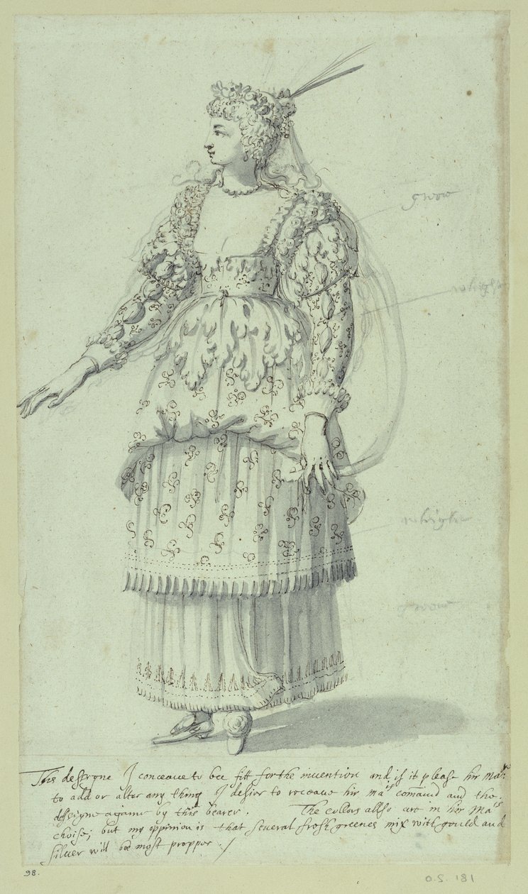 Chloris: final sketch for Henrietta Maria, c.1631 (pen & ink on paper) بواسطة إنيجو جونز