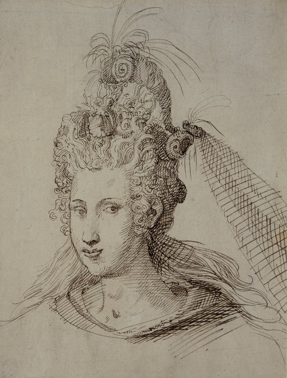 Headdress, probably for Anne of Denmark (pen & ink on paper) بواسطة إنيجو جونز