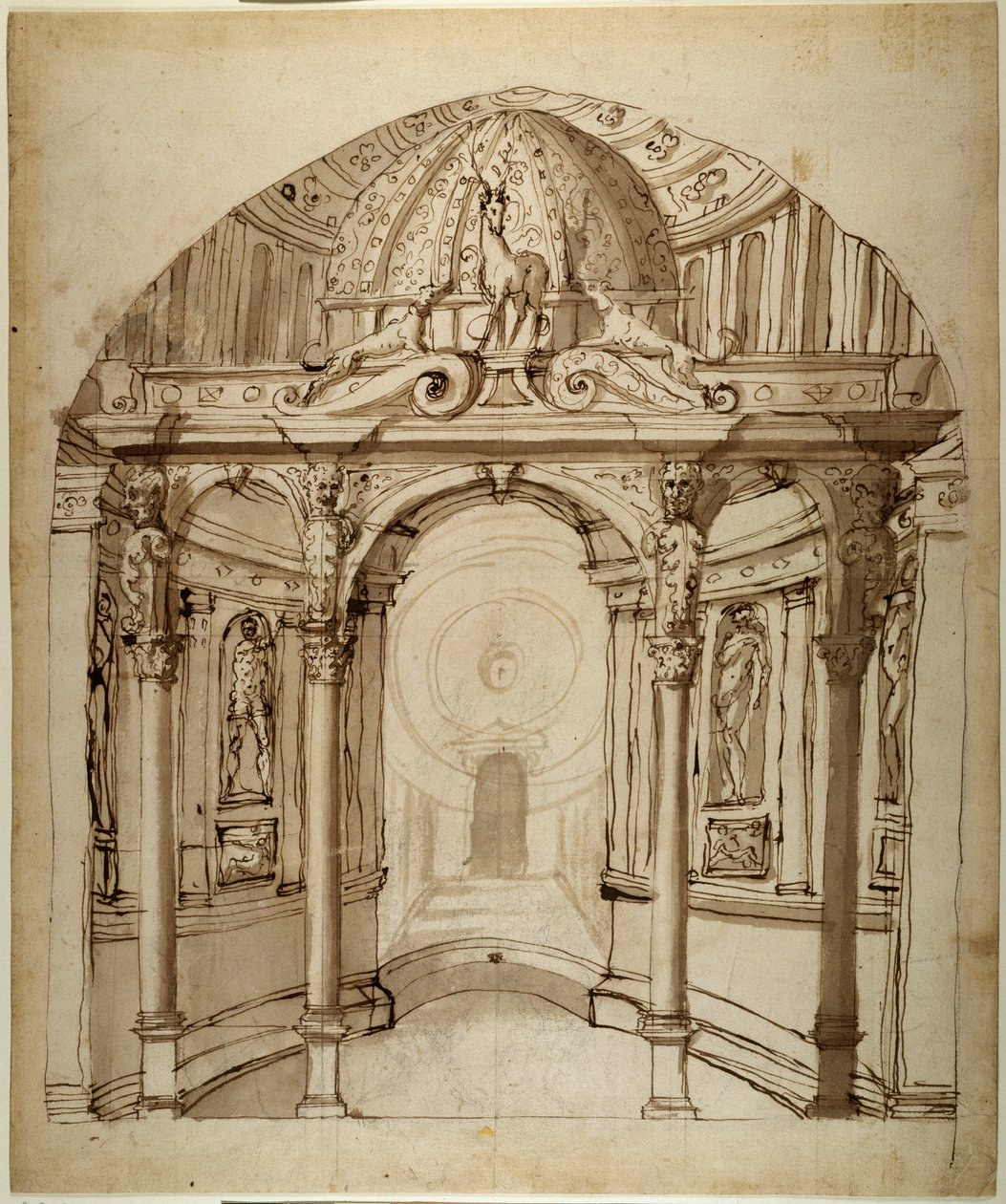 Interior of the palace, c.1611 (pen & ink on paper) بواسطة إنيجو جونز