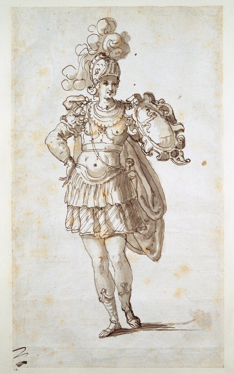 Knight or squire bearing a shield (pen & ink on paper) بواسطة إنيجو جونز