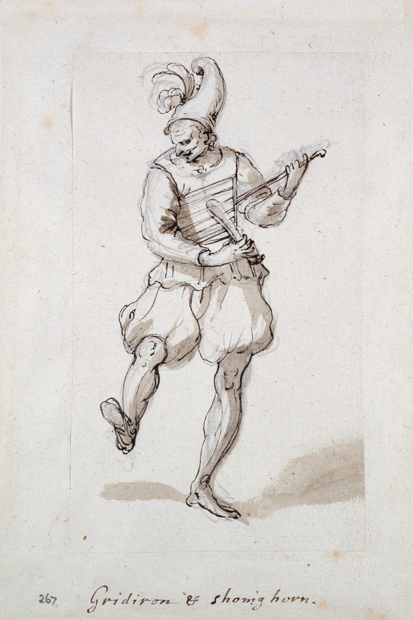 Man with gridiron and shoe horn (pen & ink on paper) بواسطة إنيجو جونز