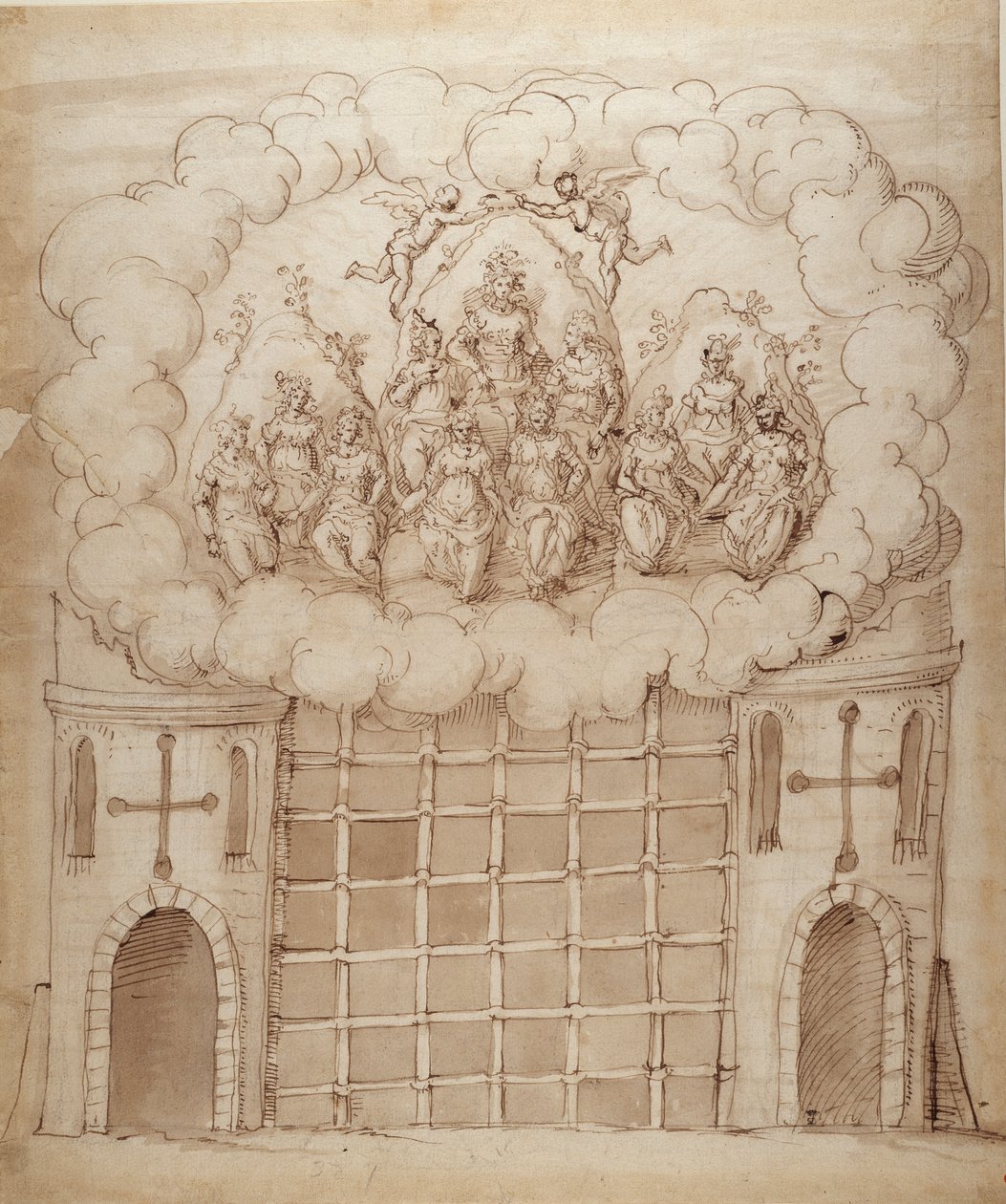 The Release of the Daughters of the Morn, c.1611 (pen & ink on paper) بواسطة إنيجو جونز