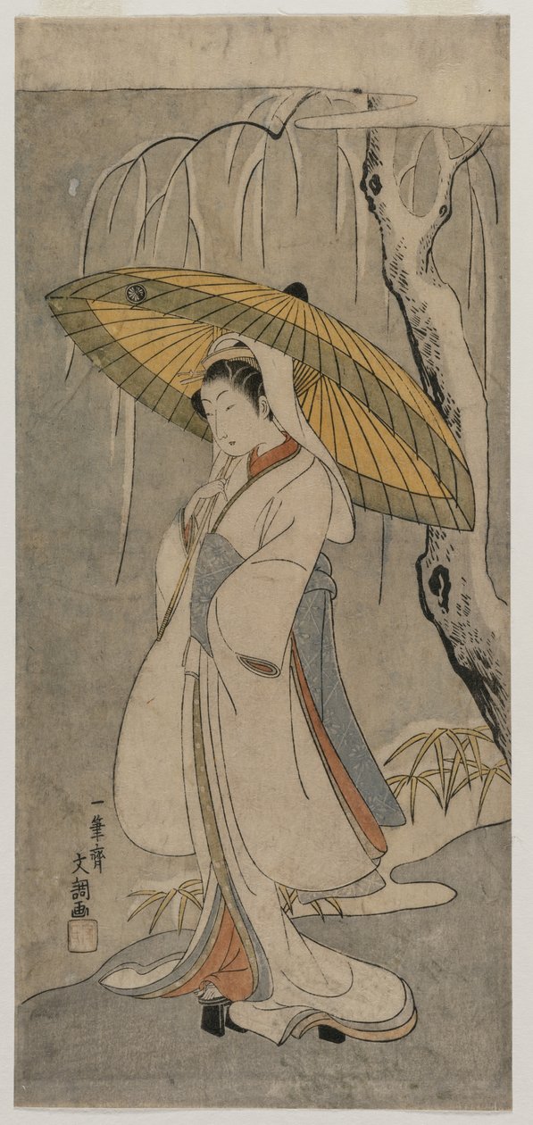 Segawa Kikunojo II بدور Heron Maiden (من سلسلة مسرح Ichimura) بواسطة إيبيتسوساي بانشو