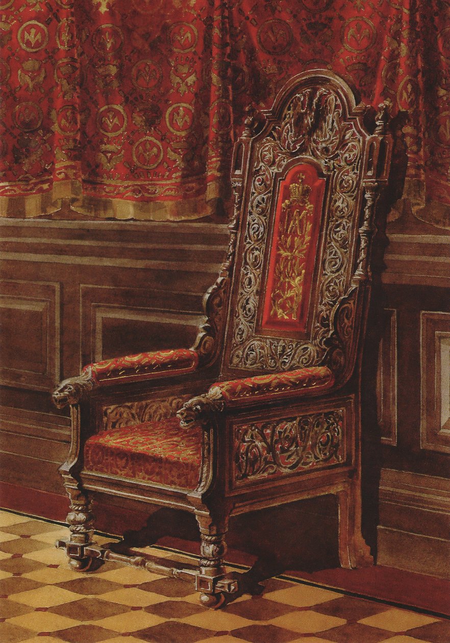 تصميم كرسي بذراعين لغرفة المعيشة مرتبة على طراز العصور الوسطى في Anichkov Palacen: n بواسطة إيبوليت مونيغيتي