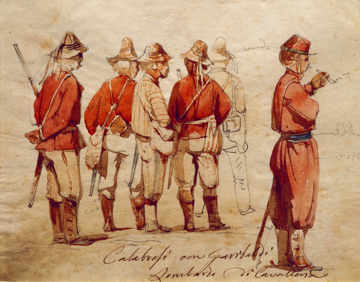 Calabrian army soldiers during Expedition of the Thousand, illustration by Ippolito Caffi بواسطة إيبوليتو كافي