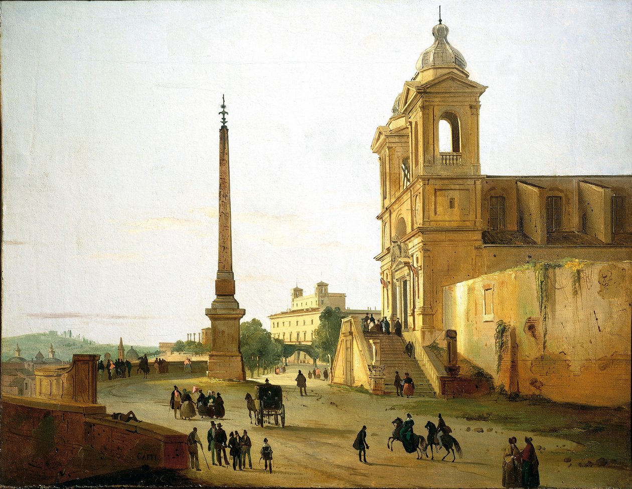Italy, Rome, Trinity on Mount Church and Sallustian Obelisk by Ippolito Caffi بواسطة إيبوليتو كافي