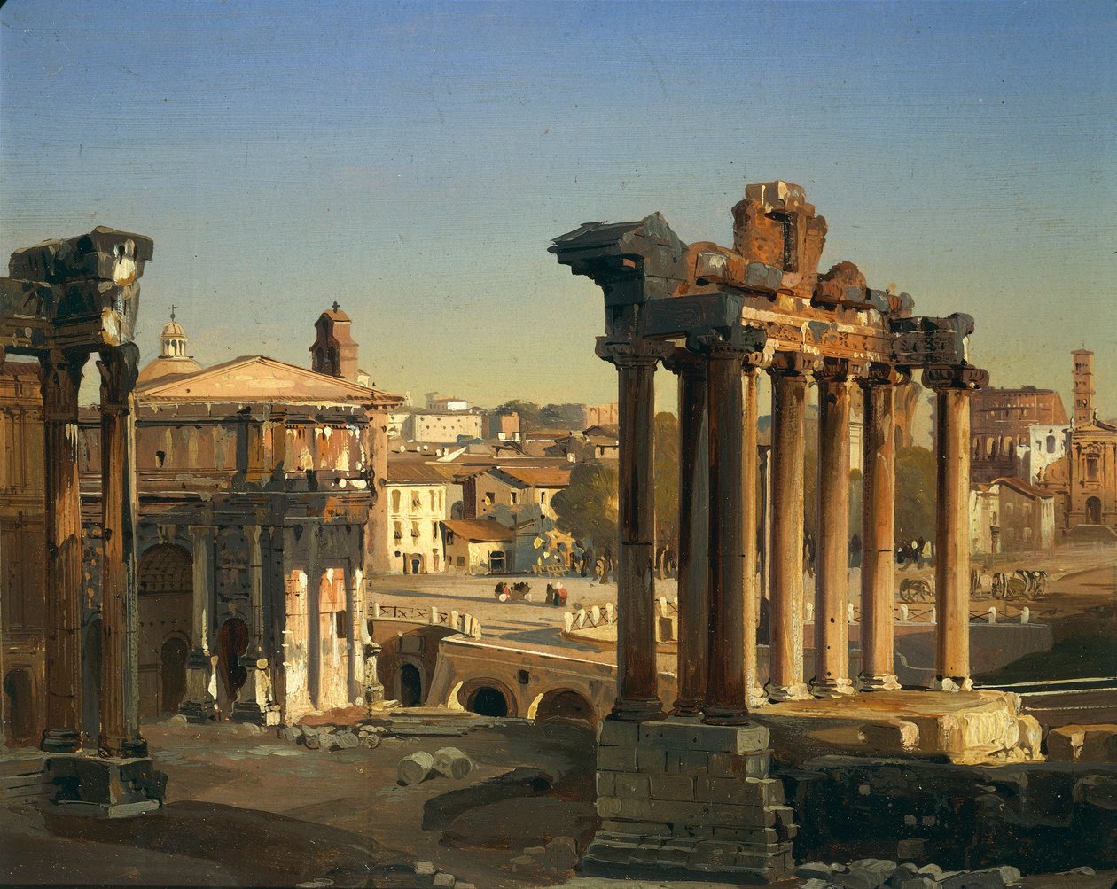 Italy, Rome, View of the Roman Forums with Temple of Vespasian, Arch of Septimius Severus and Temple of Saturn by Ippolito Caffi بواسطة إيبوليتو كافي