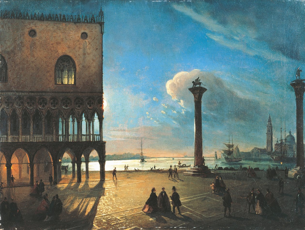 Piazzetta San Marco in moonlight, Venice, by Ippolito Caffi (1809-1866), oil on canvas, 52x70 cm بواسطة إيبوليتو كافي