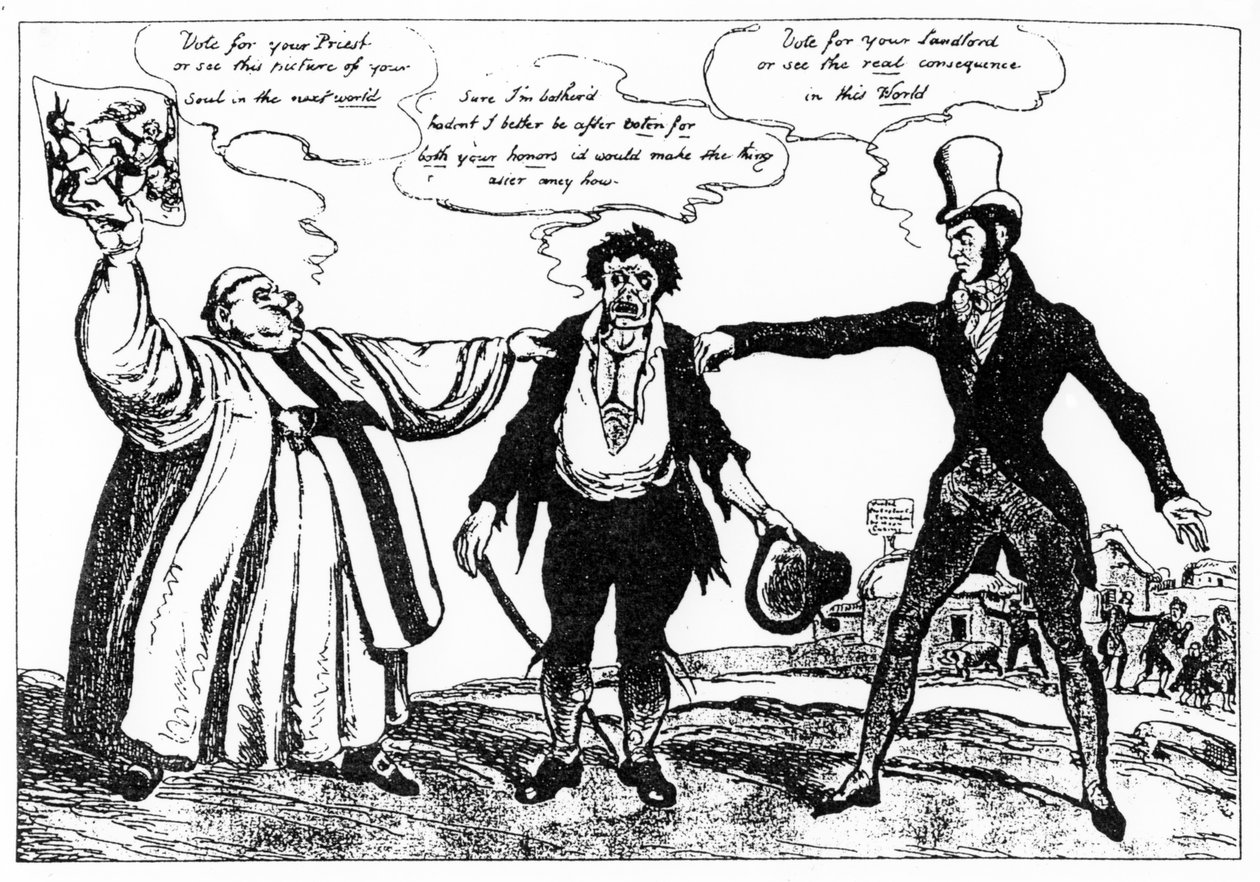 رسم كاريكاتوري للحملة من أجل مقاطعة مقاطعة كلير ، 1828 بواسطة المدرسة الايرلندية